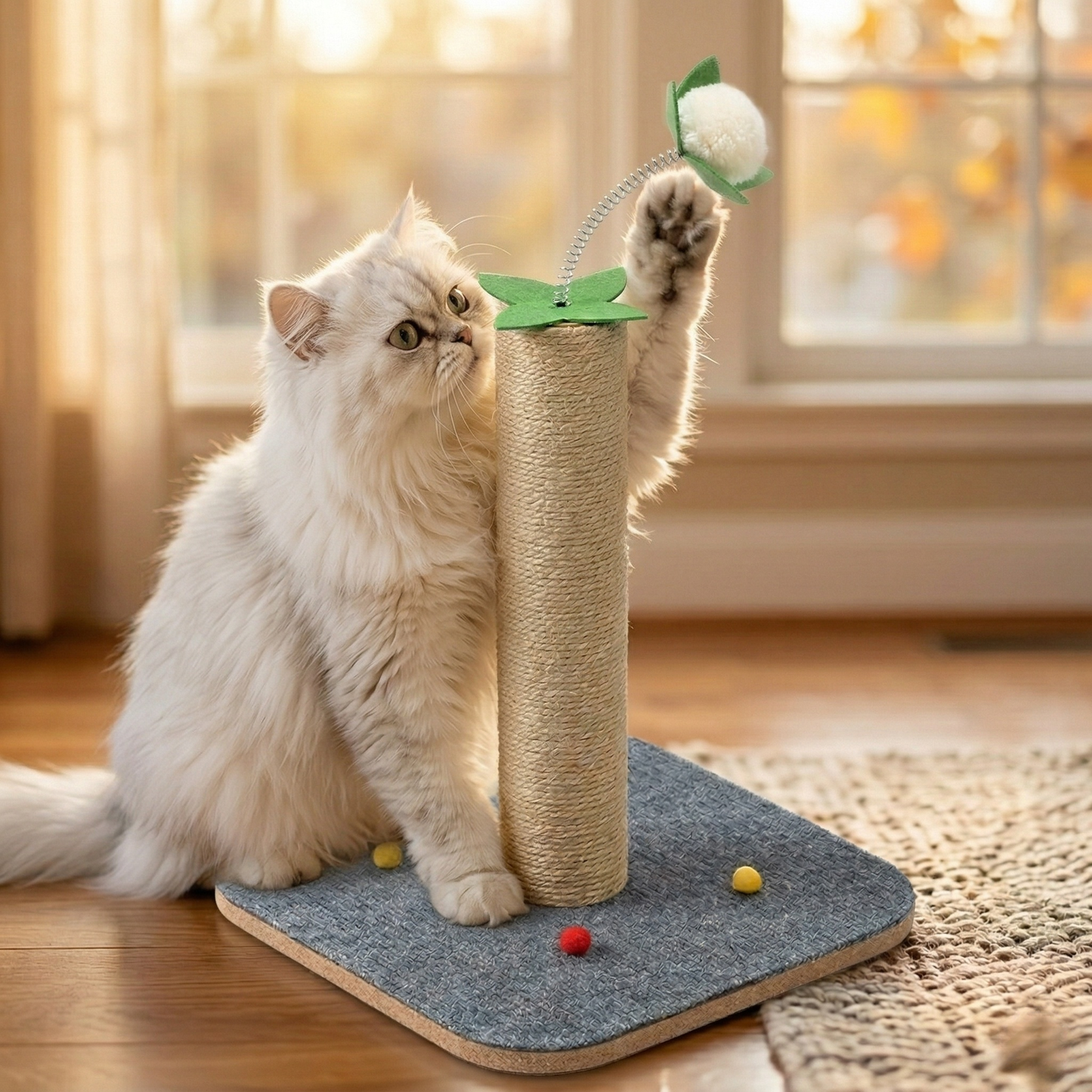 Cat Scratcher - Scratching Post & Interactive Toy, Natural Sisal Fibre Column with Soft Plush Ball