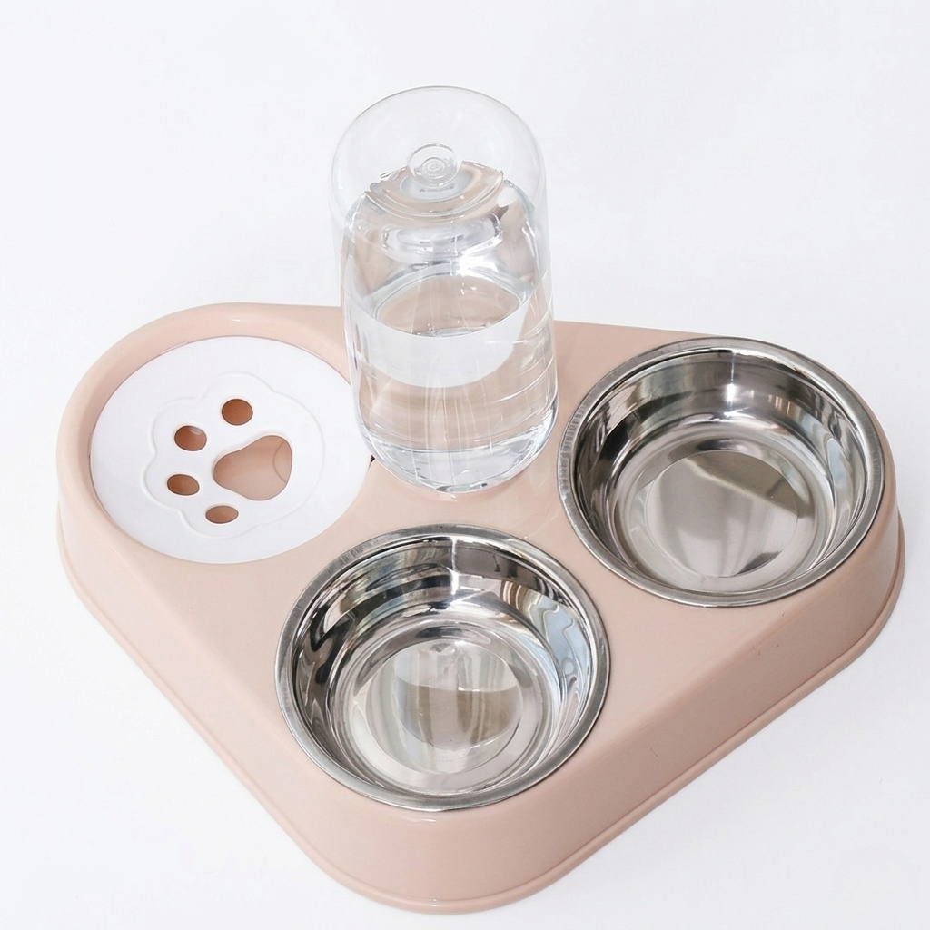 Dog Bowl - 3 in 1 Automatic Water Dispenser & Double Stainless Steel Feeder, Gravity Refill Bottle & Splash-Proof Station