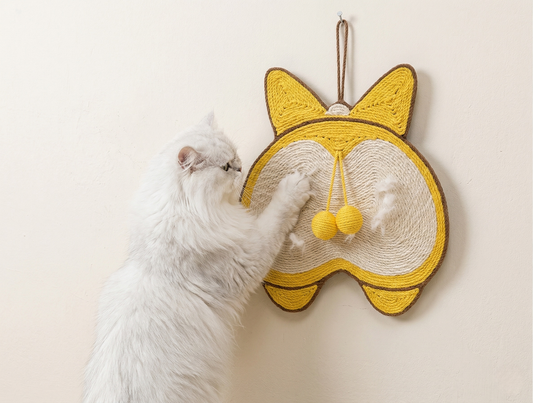Cat Scratcher - Decorative Sisal Fibre Scratch Pad, Animal Shaped Vertical Scratching Board with Hanging Toys
