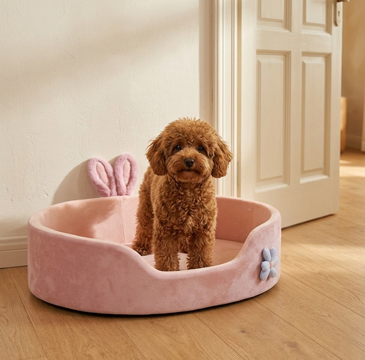 Dog Bed - Cute Princess Pink Pet Sofa with Rabbit Ears