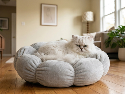 Cat Bed - Flower Shaped Plush Bed with Anti-Slip Bottom for All Seasons