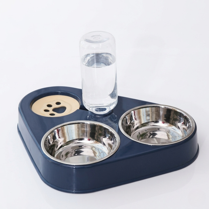 Dog Bowl - 3 in 1 Automatic Water Dispenser & Double Stainless Steel Feeder, Gravity Refill Bottle & Splash-Proof Station