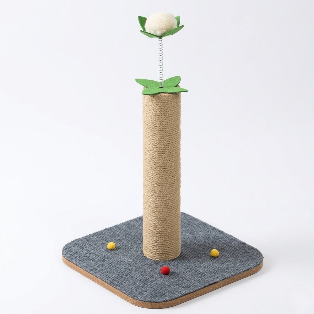Cat Scratcher - Scratching Post & Interactive Toy, Natural Sisal Fibre Column with Soft Plush Ball
