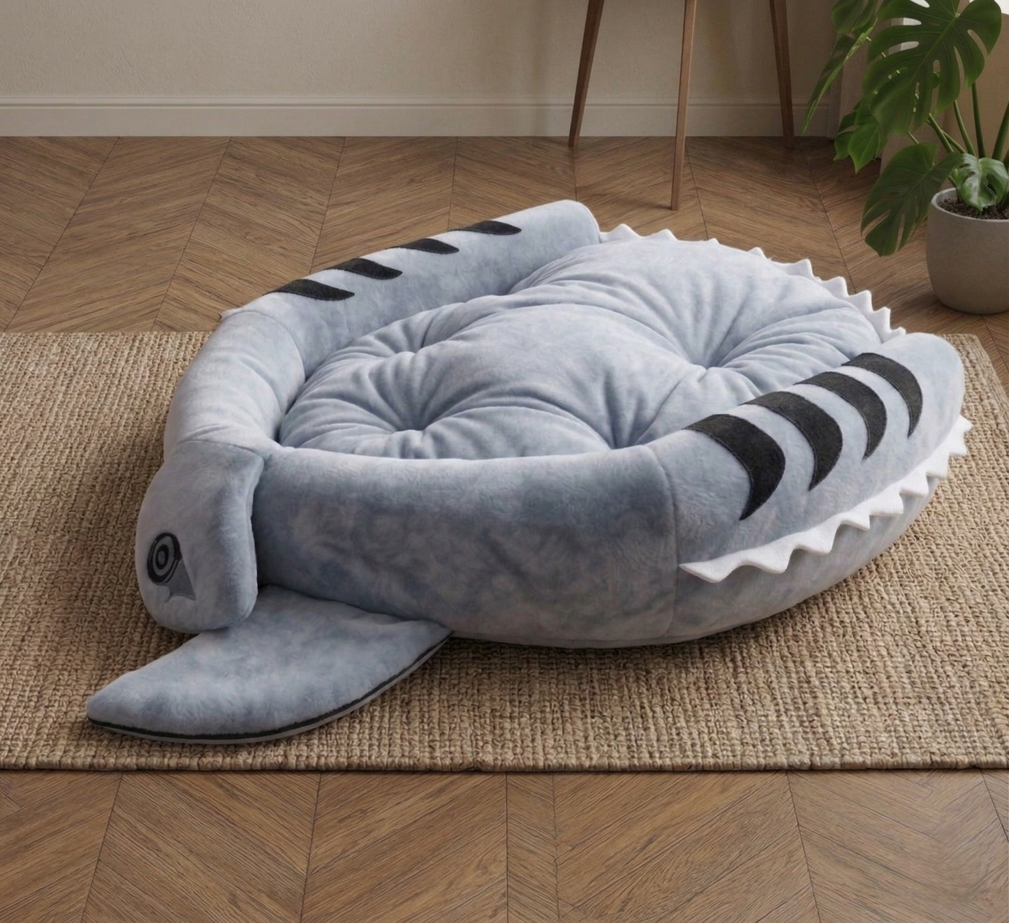 Cat Bed - High-Elastic PP Cotton Filled Shark Pet Nest, Anti-Slip Bottom Cat Bed for Medium Cats, Washable Cover