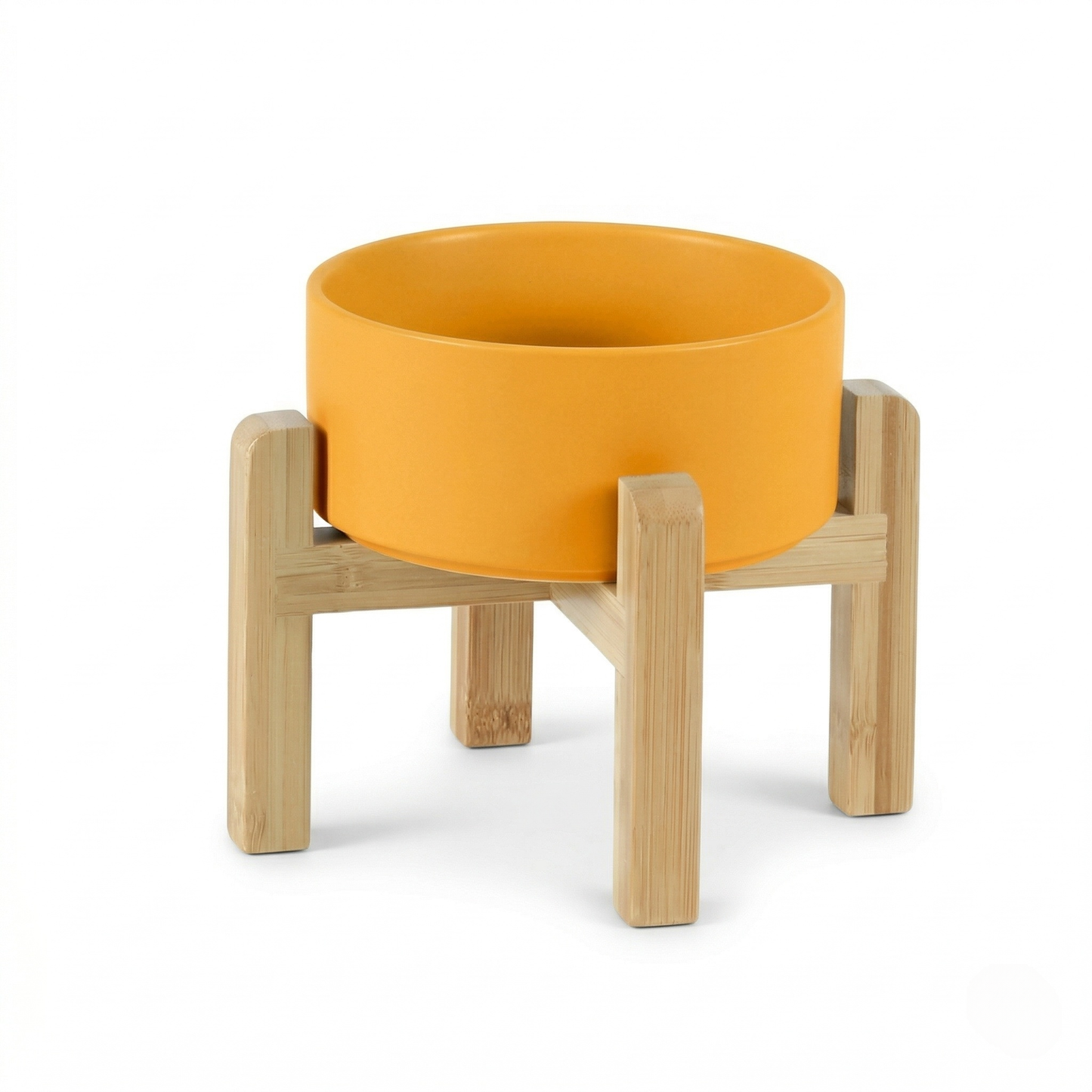 Cat Bowl - Ceramic Cat Dish with Solid Wood Stand, Minimalist Elevated Feeding Station