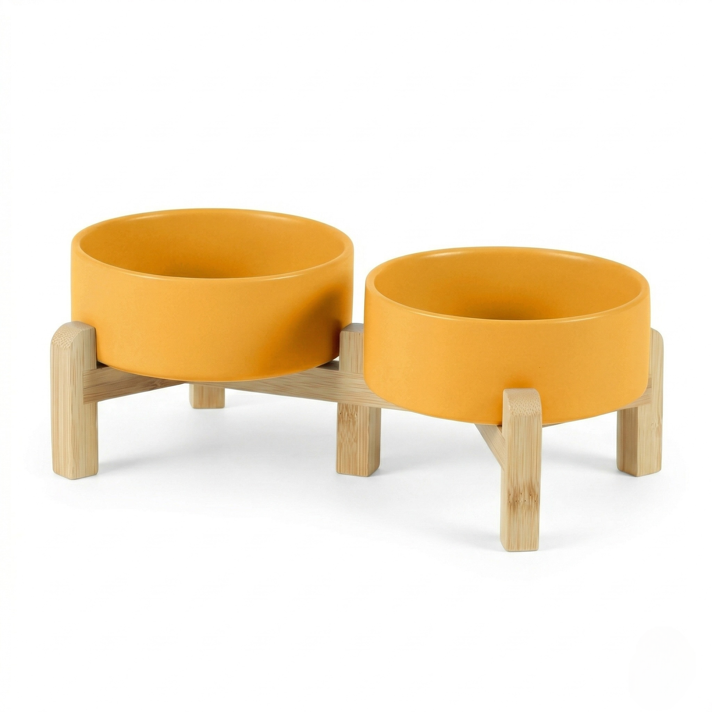 Cat Bowl - Ceramic Cat Dish with Solid Wood Stand, Minimalist Elevated Feeding Station