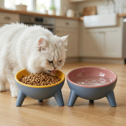 Cat Bowl - Ergonomic Raised Pet Dining Station, Durable Easy-to-Clean for Kittens & Cats