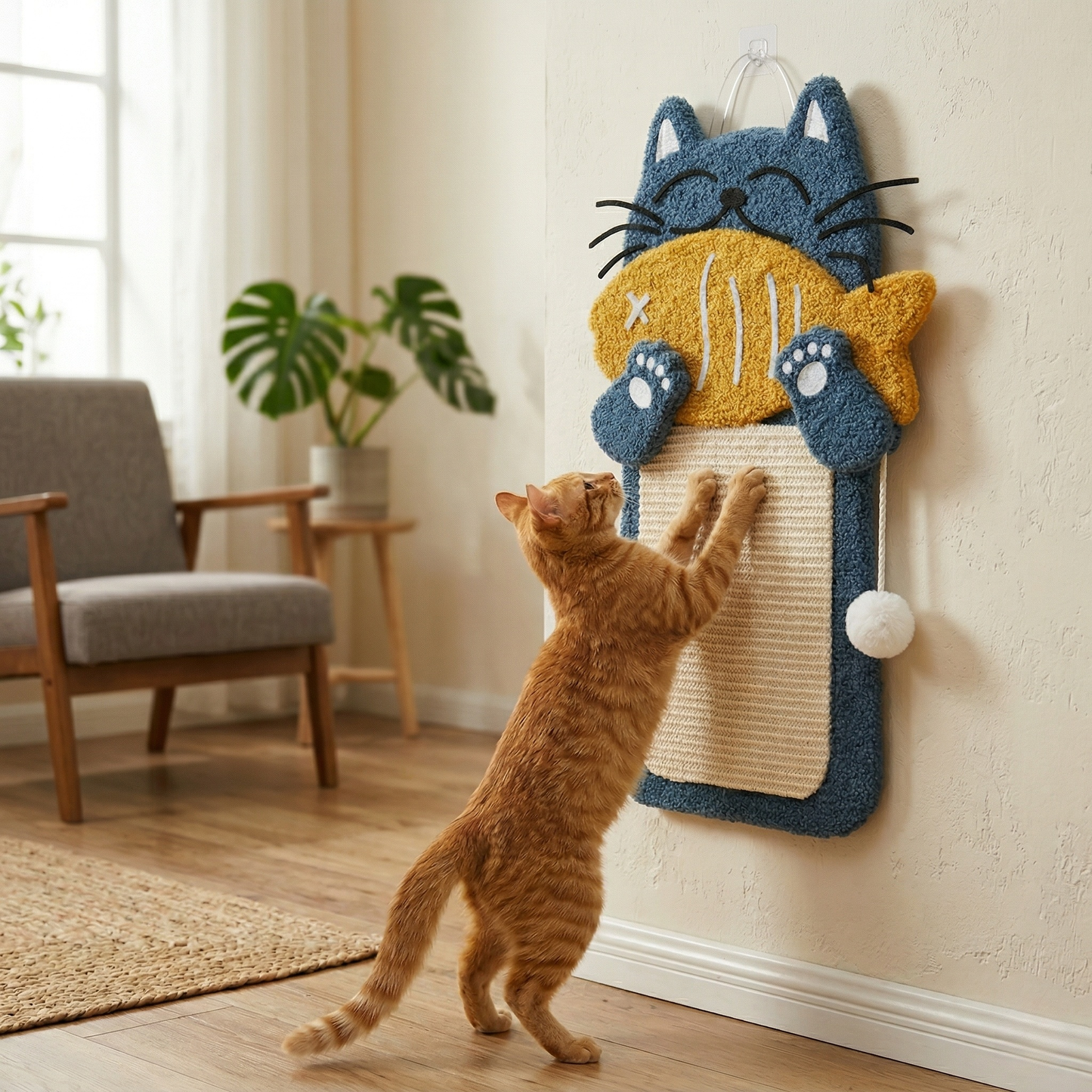 Cat Scratcher - Multi-Functional Cat House Nest, Decorative Sisal Fibre Column with Plush Toy & Bed for Indoor Cats