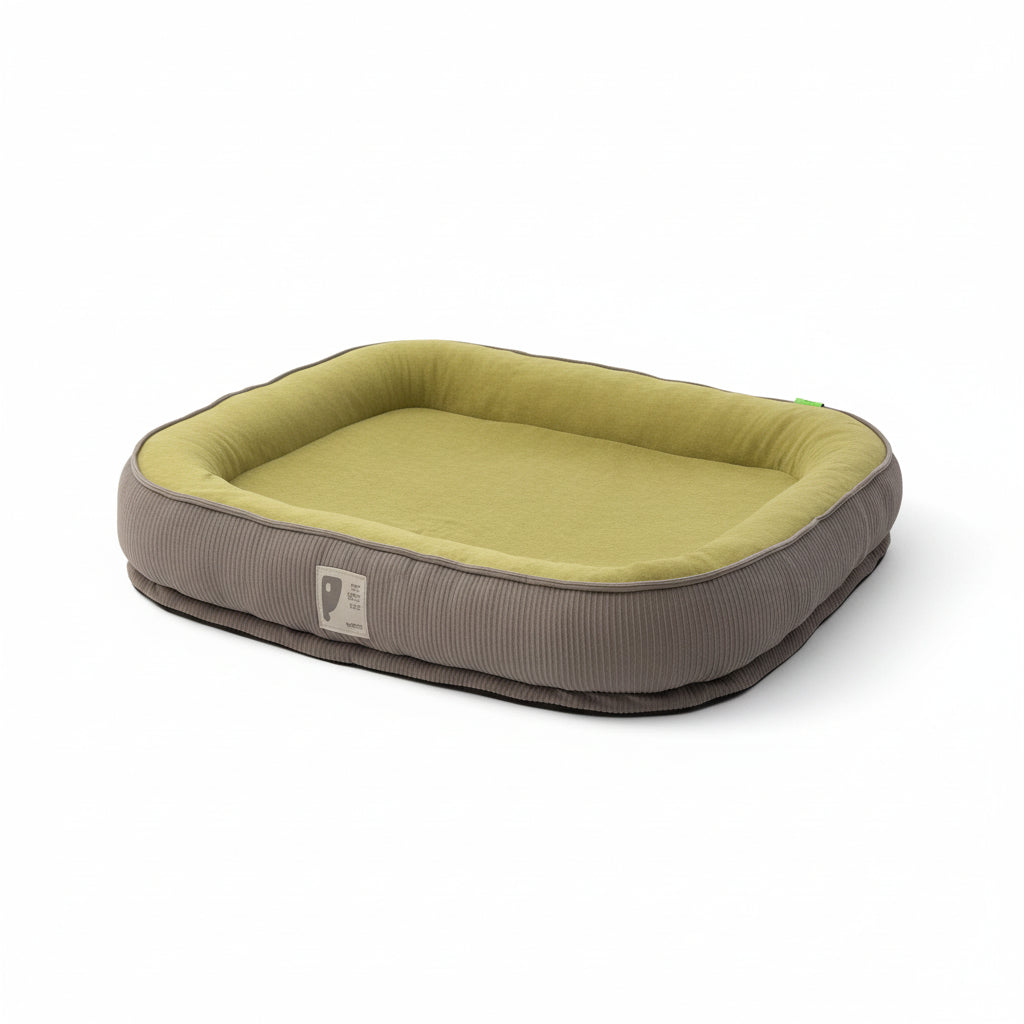 Dog bed with green cushion