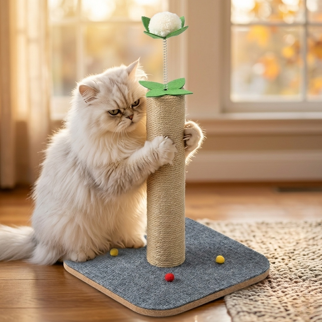 Cat Scratcher - Scratching Post & Interactive Toy, Natural Sisal Fibre Column with Soft Plush Ball