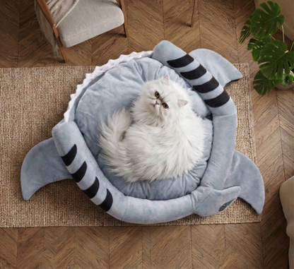 Cat Bed - High-Elastic PP Cotton Filled Shark Pet Nest, Anti-Slip Bottom Cat Bed for Medium Cats, Washable Cover