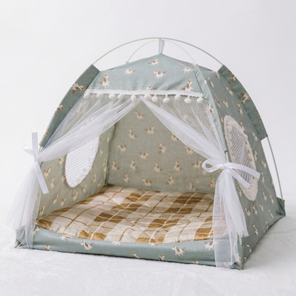 Cat Bed – Foldable Pet Teepee with Removable Mat, Decorative Indoor Cat Nest with Mesh Windows
