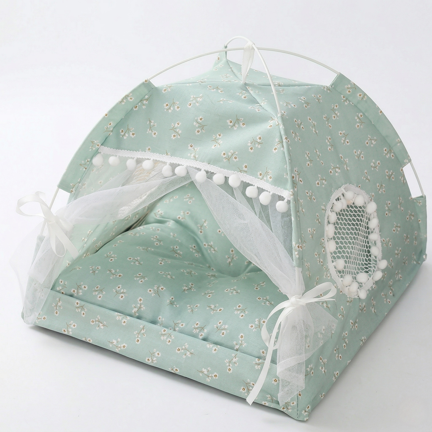 Cat Bed – Foldable Pet Teepee with Removable Mat, Decorative Indoor Cat Nest with Mesh Windows
