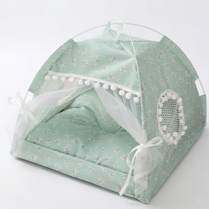 Cat Bed – Foldable Pet Teepee with Removable Mat, Decorative Indoor Cat Nest with Mesh Windows