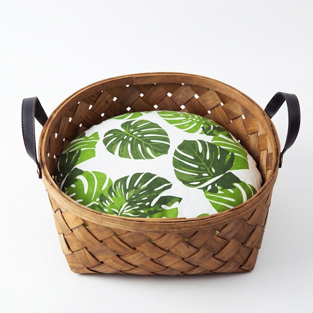 Cat Bed - All-Season Breathable Rattan Basket, Portable Indoor Pet Sofa Nest with Removable Pillow