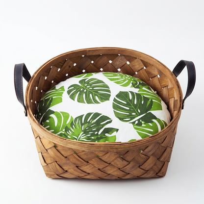 Cat Bed - All-Season Breathable Rattan Basket, Portable Indoor Pet Sofa Nest with Removable Pillow