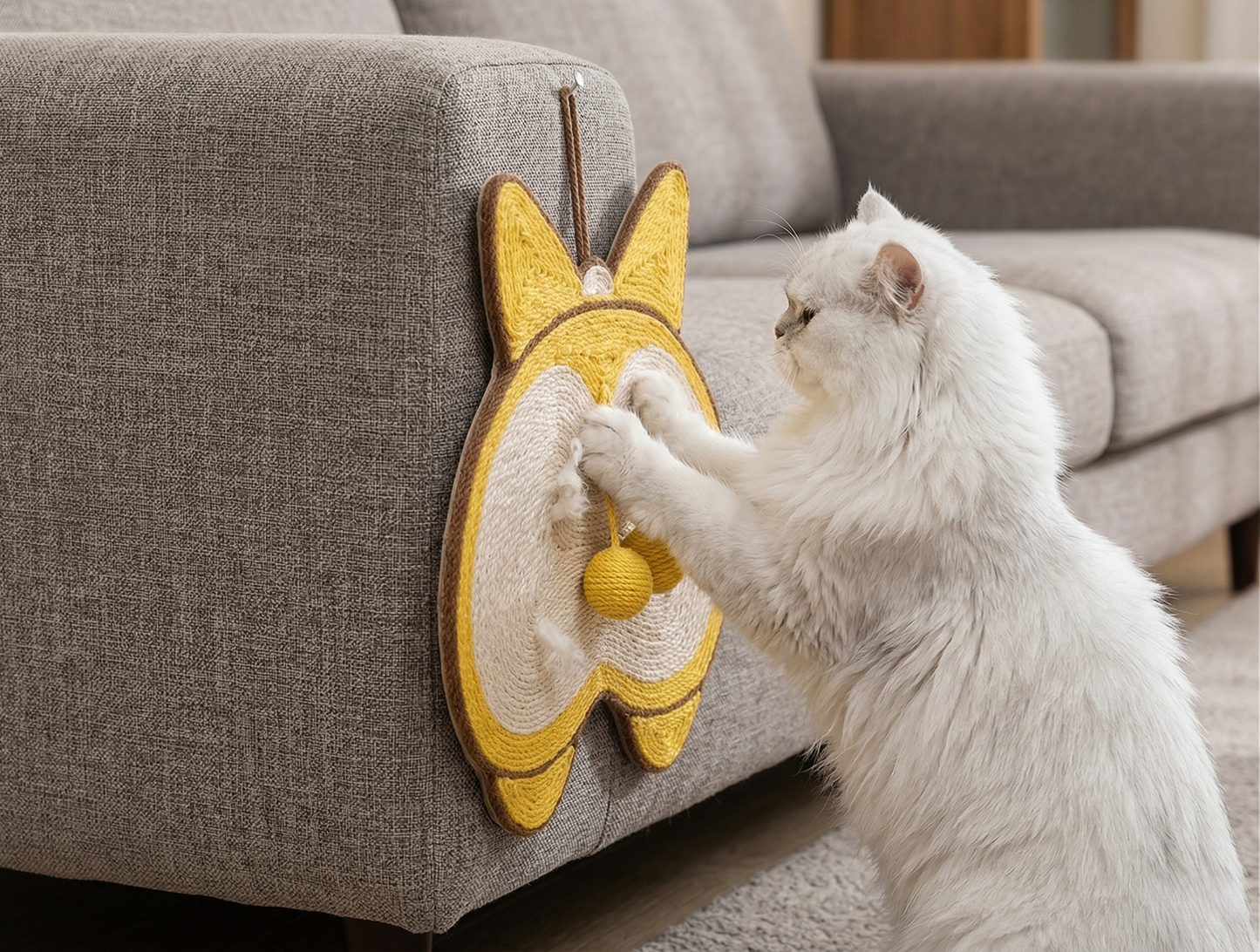 Cat Scratcher - Decorative Sisal Fibre Scratch Pad, Animal Shaped Vertical Scratching Board with Hanging Toys