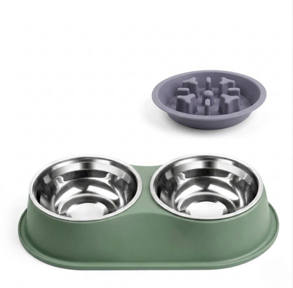 Dog Bowl - Double Pet Feeding Station with Detachable Metal Basin, Easy-to-Clean Non-Slip Base for Food & Water