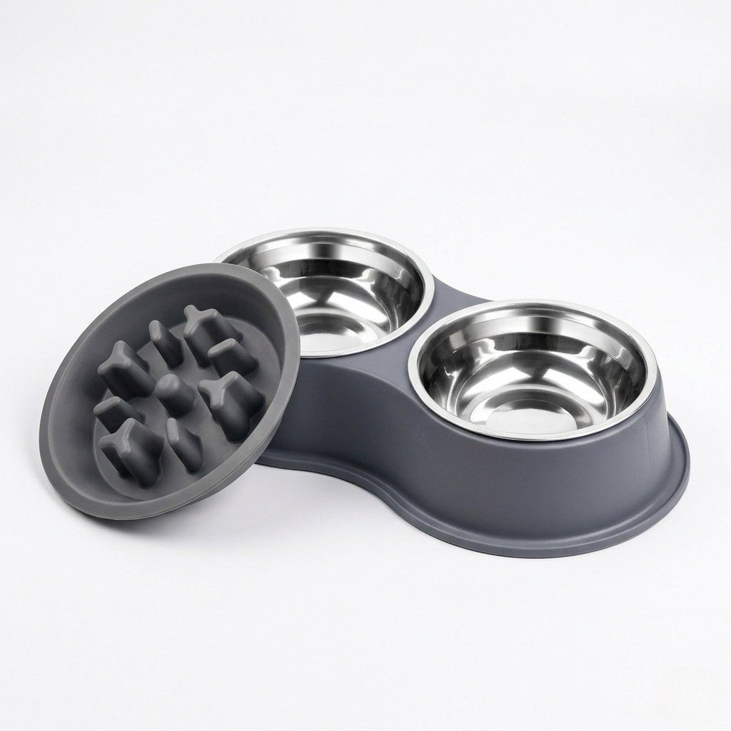 Dog Bowl - Double Pet Feeding Station with Detachable Metal Basin, Easy-to-Clean Non-Slip Base for Food & Water