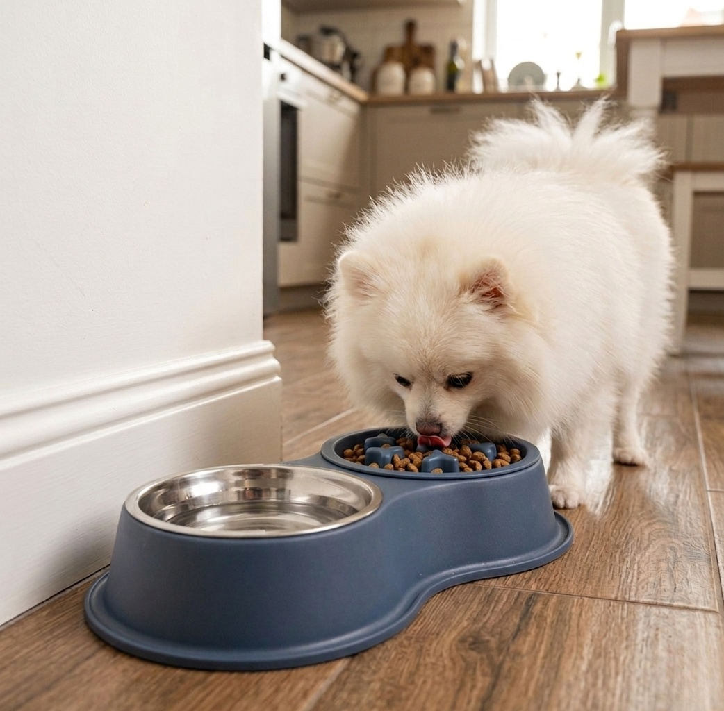 Dog Bowl - Double Pet Feeding Station with Detachable Metal Basin, Easy-to-Clean Non-Slip Base for Food & Water