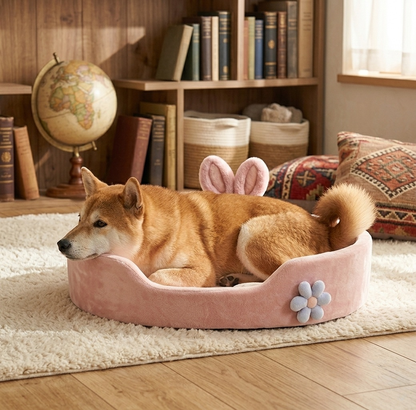 Dog Bed - Cute Princess Pink Pet Sofa with Rabbit Ears